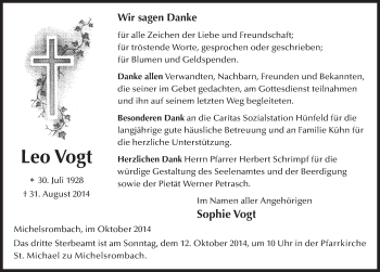 Traueranzeige von Leo Vogt 