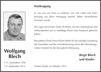 Traueranzeige von Wolfgang Blech 