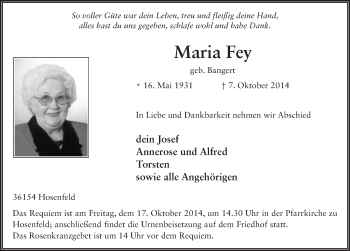 Traueranzeige von Maria Fey 