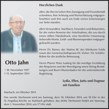 Traueranzeige von Otto Jahn 