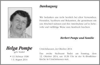 Traueranzeige von Helga Pompe 