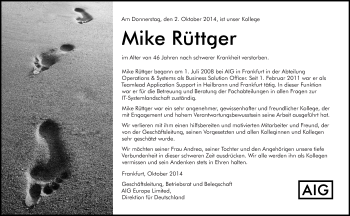 Traueranzeige von Mike Rüttger 