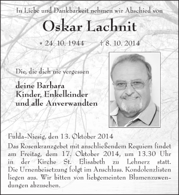 Traueranzeige von Oskar Lachnit 