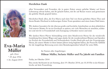 Traueranzeige von Eva-Maria Müller 
