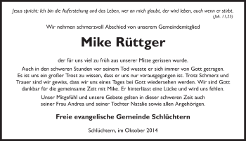 Traueranzeige von Mike Rüttger 