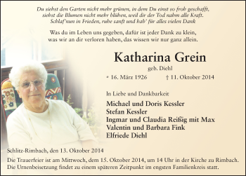 Traueranzeige von Katharina Grein 