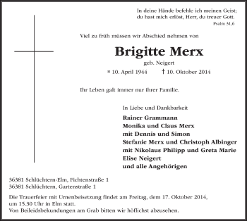 Traueranzeige von Brigitte Merx 