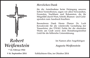 Traueranzeige von Robert Weißenstein 