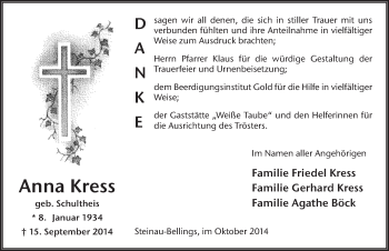 Traueranzeige von Anna Kress 