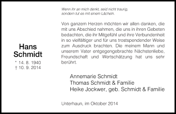 Traueranzeige von Hans Schmidt 