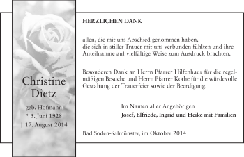Traueranzeige von Christine Dietz 