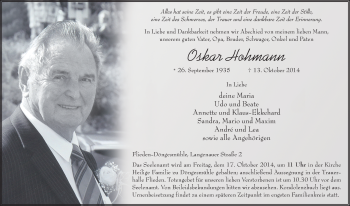 Traueranzeige von Oskar Hohmann 