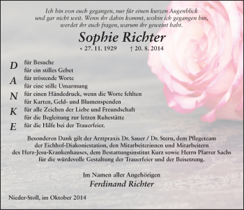 Traueranzeige von Sophie Richter 