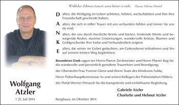Traueranzeige von Wolfgang Atzler 