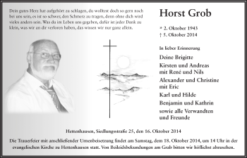 Traueranzeige von Horst Grob 