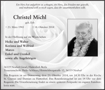 Traueranzeige von Christel Michl 