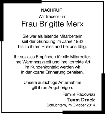 Traueranzeige von Brigitte Merx 