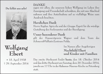 Traueranzeige von Wolfgang Ebert 