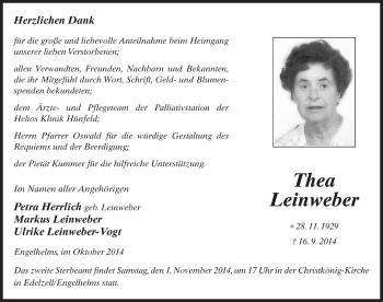 Traueranzeige von Thea Leinweber 