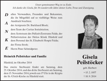 Traueranzeige von Gisela Peilstöcker 