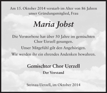 Traueranzeige von Maria Jobst 