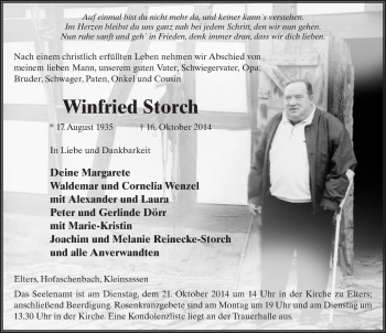 Traueranzeige von Winfried Storch 