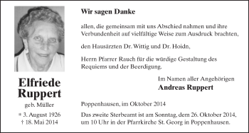 Traueranzeige von Elfriede Ruppert 