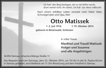 Traueranzeige von Otto Matissek 