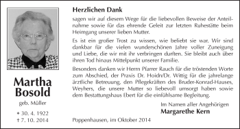 Traueranzeige von Martha Bosold 