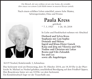 Traueranzeige von Paula Kress 