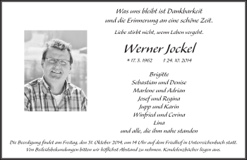 Traueranzeige von Werner Jockel 