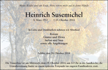 Traueranzeige von Heinrich Susemichel 