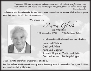 Traueranzeige von Maria Glock 
