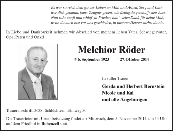 Traueranzeige von Melchior Röder 
