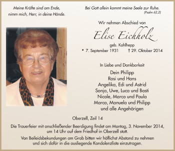 Traueranzeige von Elise Eichholz 