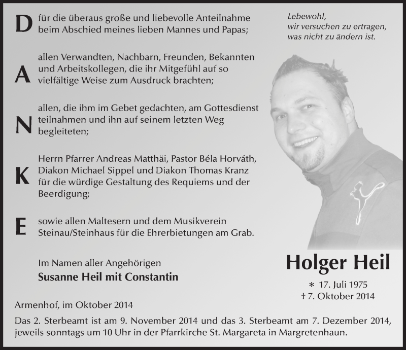  Traueranzeige für Holger Heil vom 31.10.2014 aus 