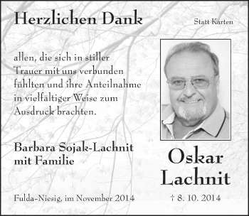 Traueranzeige von Oskar Lachnit 