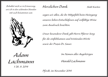Traueranzeige von Adam Lachmann 