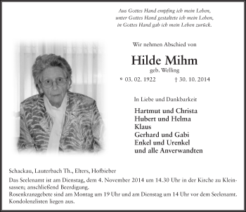 Traueranzeige von Hilde Mihm 