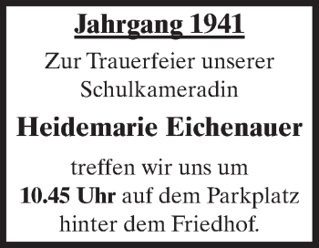 Traueranzeige von Heidemarie Eichenauer 