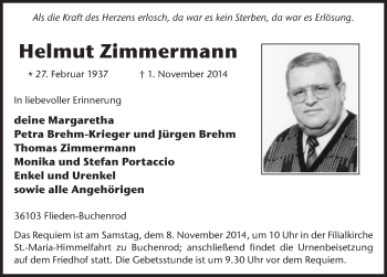 Traueranzeige von Helmut Zimmermann 