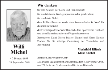 Traueranzeige von Willi Michel 