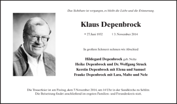 Traueranzeige von Klaus Depenbrock 