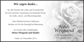 Traueranzeige von Hedi Weigand 