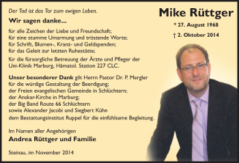 Traueranzeige von Mike Rüttger 