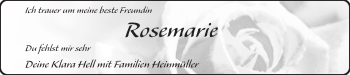 Traueranzeige von Rosemarie Regensburg 