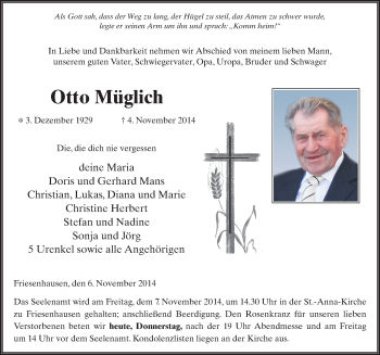 Traueranzeige von Otto Müglich 