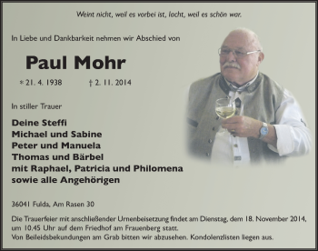 Traueranzeige von Paul Mohr 