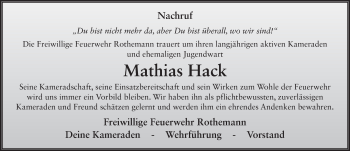 Traueranzeige von Mathias Hack 