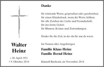 Traueranzeige von Walter Heinz 